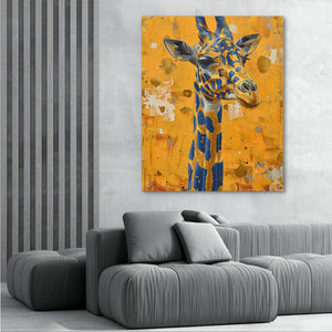 a painting of a giraffe in a living room