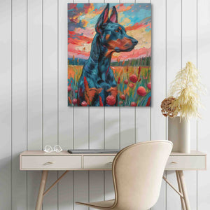 a painting of a dog sitting on a desk