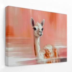 a painting of a baby llama with a pink background