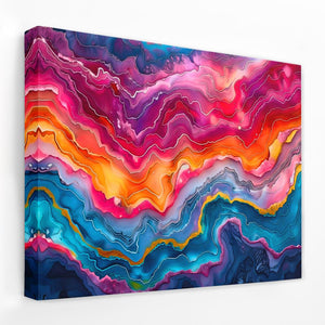 a painting of a multicolored wave on a white wall