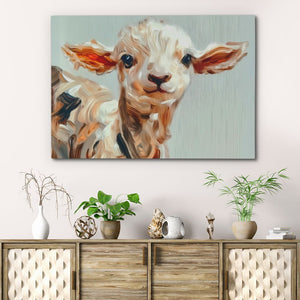 a painting of a baby cow on a wall