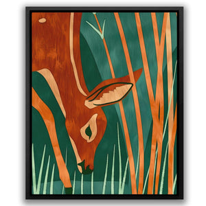 a painting of a deer in a forest