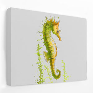 a painting of a sea horse on a white wall