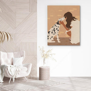 a painting of a woman with a dalmatian dog