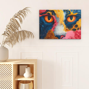 a painting of a cat's face on a wall