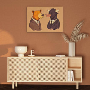 a painting of a bear and a bear cub kissing