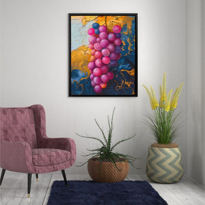 a painting of a bunch of grapes hanging on a wall