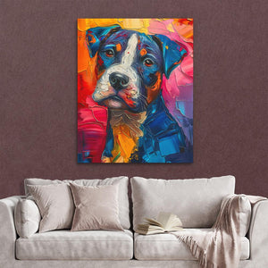 a painting of a dog on a wall above a couch