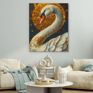 a painting of a swan in a living room