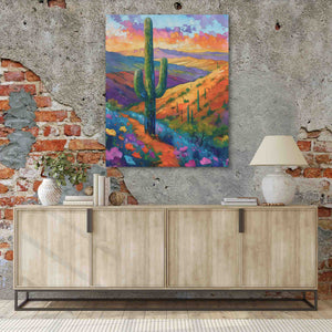 a painting of a cactus on a brick wall