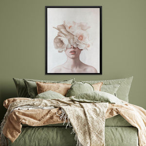 Pink Flower Lady: Delicate Floral Portrait Art - Luxury Wall Art 