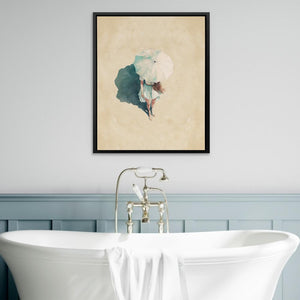 a bathroom with a bathtub and a painting on the wall