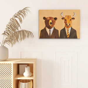 a painting of two cows wearing suits and ties