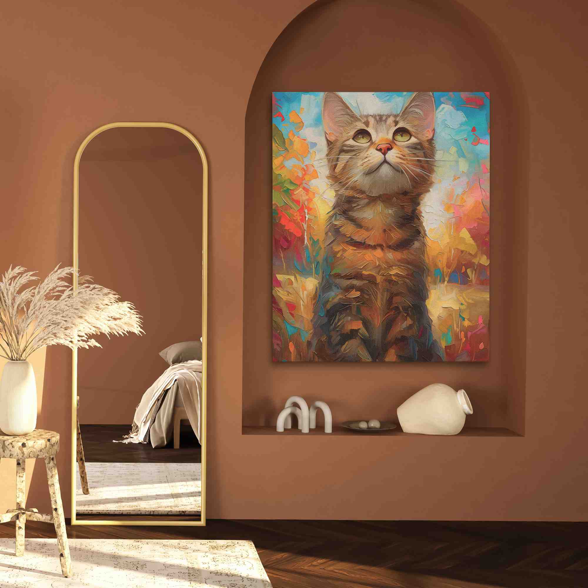 a painting of a cat on a canvas