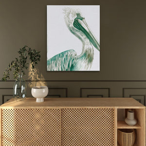 a painting of a pelican on a wall