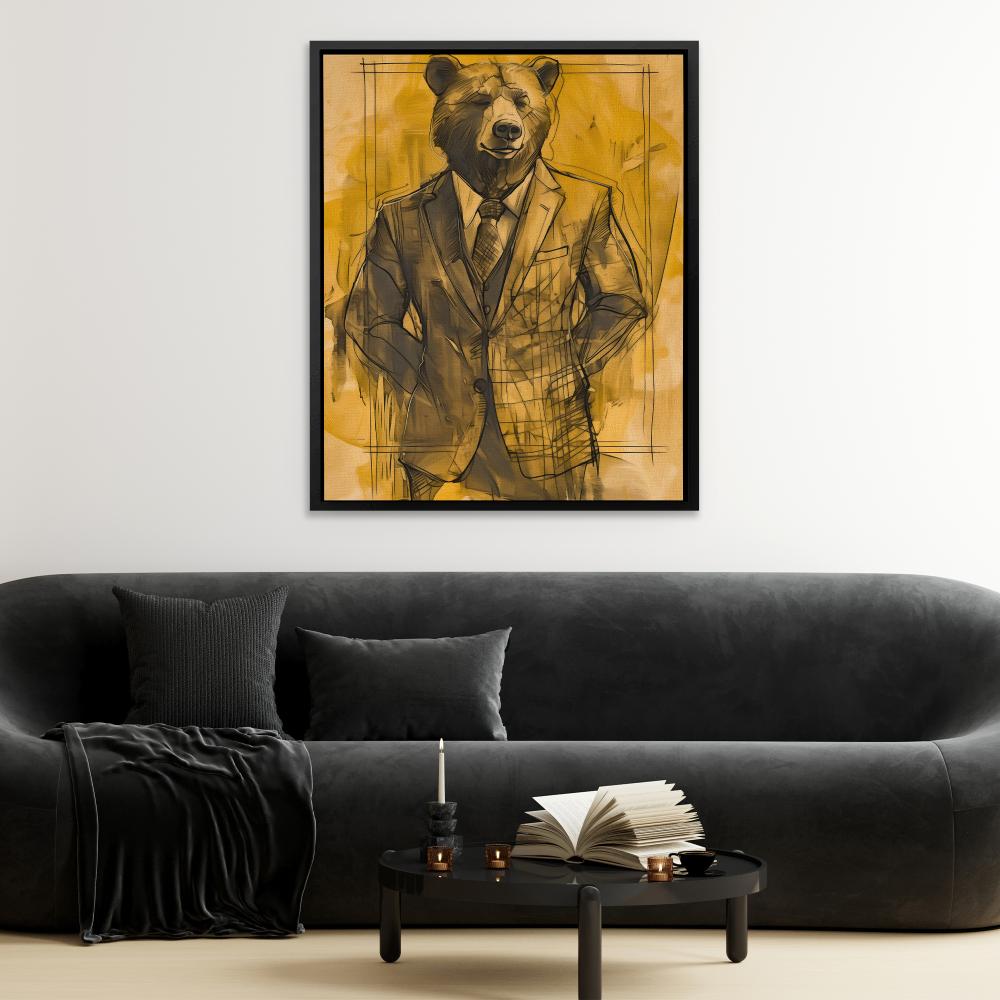 a painting of a bear wearing a suit and tie