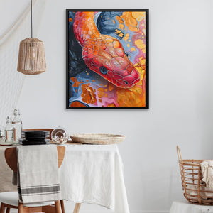 a painting of a fish on a wall above a table