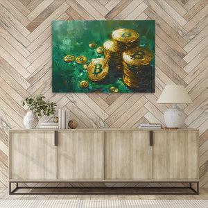 a painting of gold coins on a wall