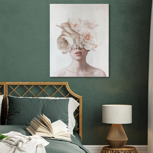 Pink Flower Lady: Delicate Floral Portrait Art - Luxury Wall Art 