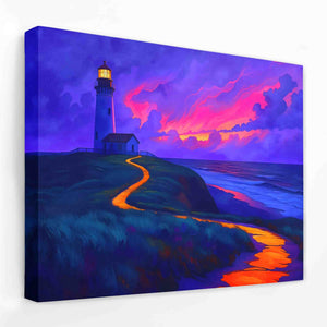 a painting of a lighthouse on a hill