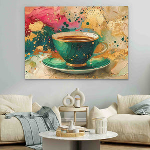 a painting of a cup of coffee on a table