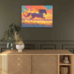 a painting of a horse running across a field