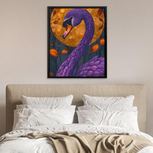 a painting of a purple dragon sitting on a bed