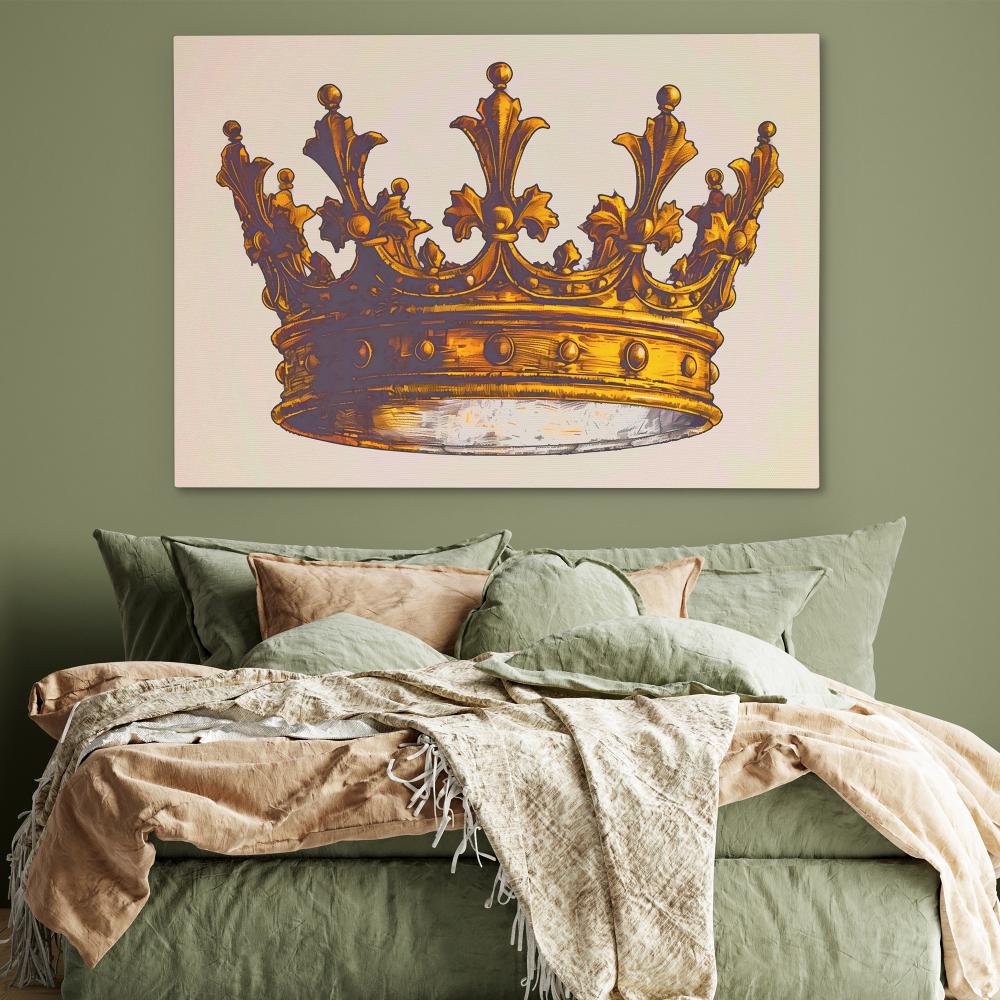 a painting of a gold crown on a white wall