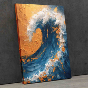 a painting of a large wave on a wall