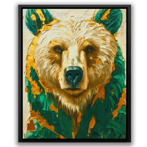 a painting of a bear with green leaves