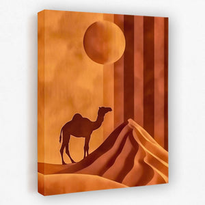 a painting of a camel in the desert