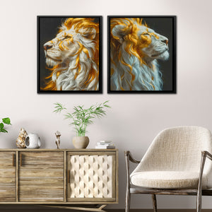 a painting of a lion and a lioness on a wall