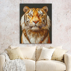 a painting of a tiger on a wall above a couch