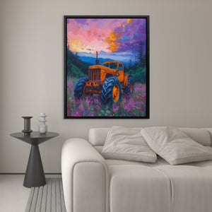 a painting of a tractor in a living room