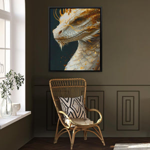 a painting of a white dragon on a wall