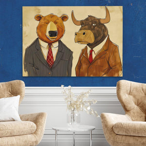 a painting of a bear and a bear in suits