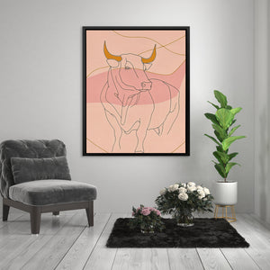 Bull and Line Pastel Minimalist Animal Art - Luxury Wall Art 