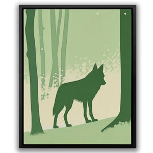 a painting of a wolf in a forest