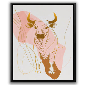 a painting of a bull with long horns