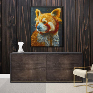 a painting of a dog on a wooden wall