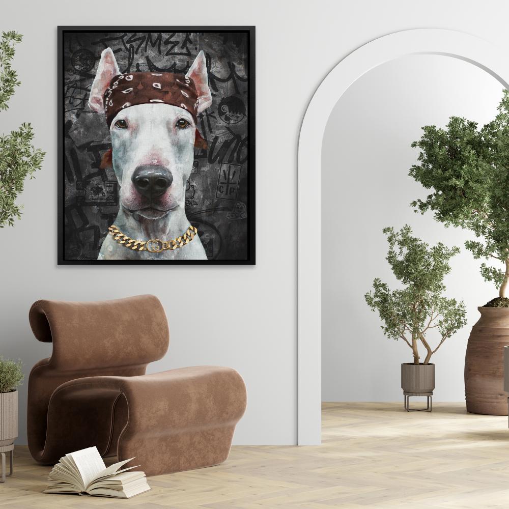 a painting of a dog wearing a bandana