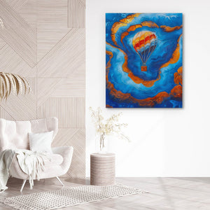 Blue Gold Hot Air Balloon Abstract Wall Art - Luxury Wall Art 