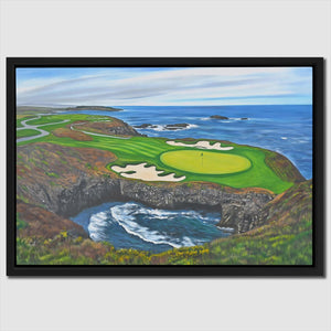 a painting of a golf course near the ocean