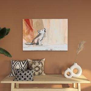 a painting of a wolf sitting on a table