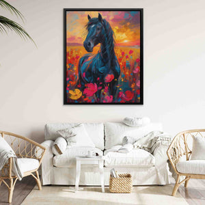 a painting of a horse in a living room