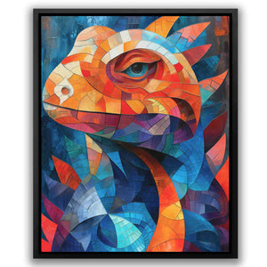 a painting of a colorful fish with a black frame