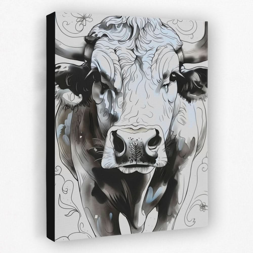 Abstract Cow Face - Animals Canvas Wall Art