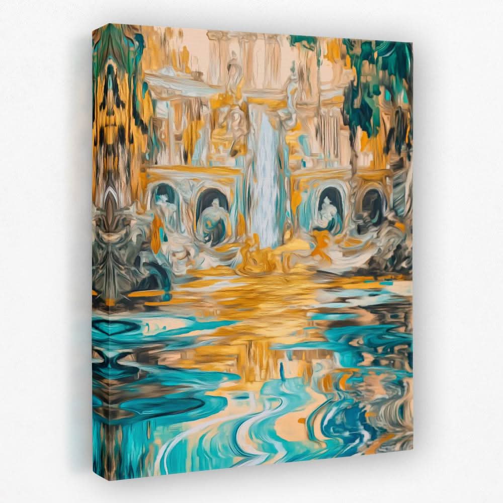 Abstract Golden Falls - Blue Gold and White Canvas Wall Art