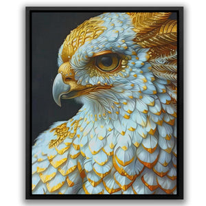 a painting of a white and yellow bird