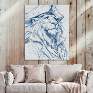 a drawing of a lion wearing a hat on a wall